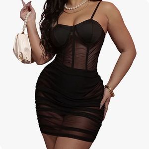 Black Mesh Patchwork Mini Dress Size Large